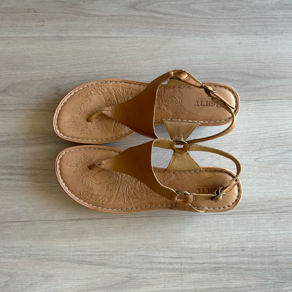 Born Tan Leather Galley Cliffside Slingback Thong Sandals - Picture 2 of 10